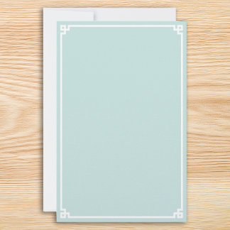 Pale Teal and White Greek Key Border Stationery