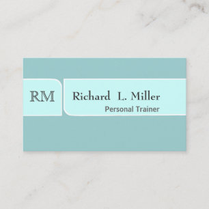 Pale Teal Blue Green White Monogram Business Card