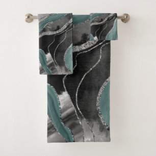 Pale Teal Grey Marble Agate Silver Glitter Glam #1 Bath Towel Set