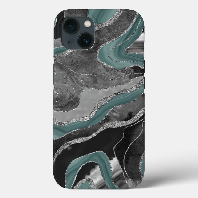 Pale Teal Grey Marble Agate Silver Glitter Glam #1 Case-Mate iPhone Case (Back)