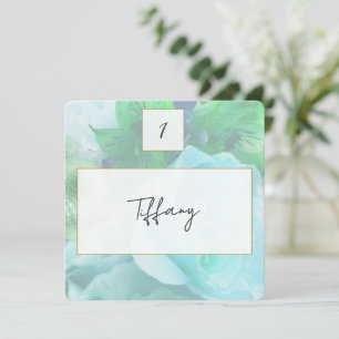 Pale Teal Rose Place Setting Card