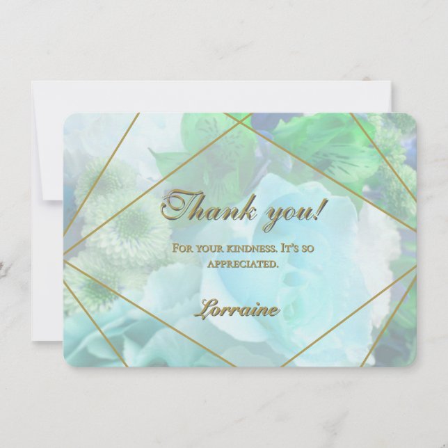 Pale Teal Rose Thank You Card (Front)