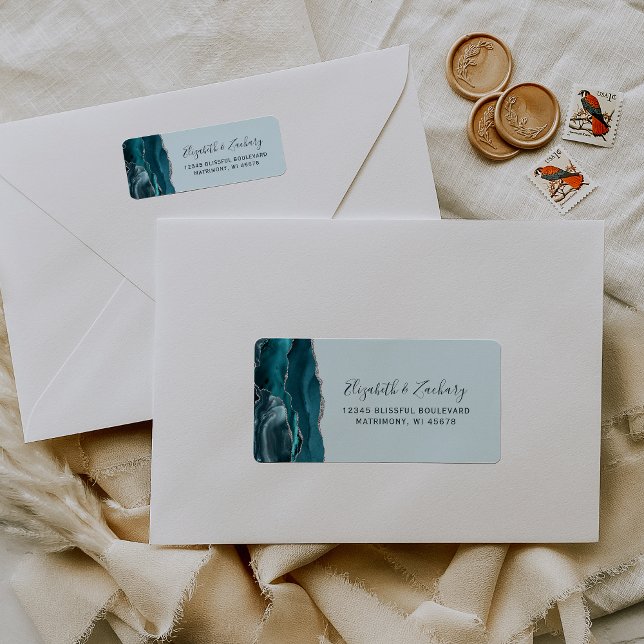Pale Teal Silver Agate Wedding Return Address (Creator Uploaded)