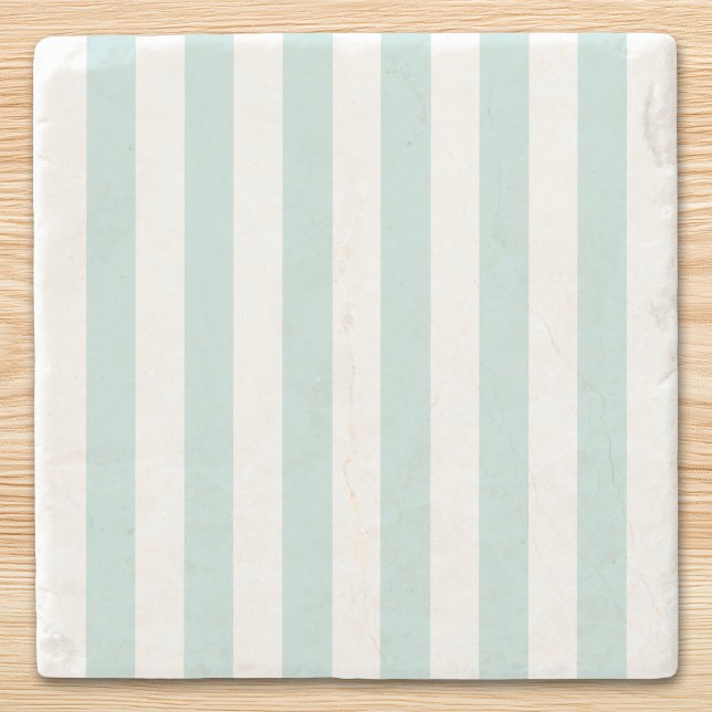 Pale Teal Vertical Stripes Stone Coaster (White and Pale Teal Vertical Stripes Stone Coaster)