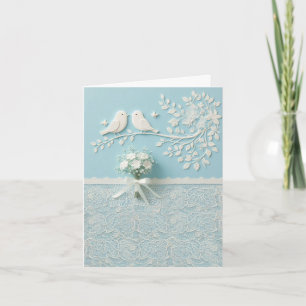 Pale Teal with Romantic Lace and Birds Wedding Invitation