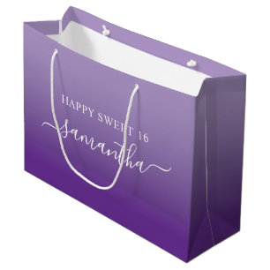 Pale to Royal Purple Elegant Script Signature Name Large Gift Bag
