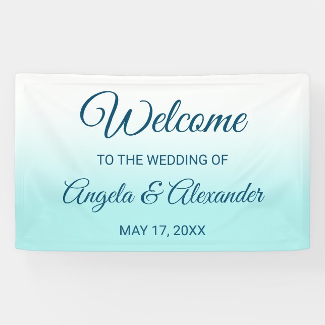 Pale Turquoise and White Ombre Wedding Banner (Horizontal)