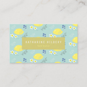 Pale Turquoise Lemon Floral Pattern Business Card