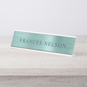 Pale Turquoise Metallic Look Stylish Serif Desk Name Plate
