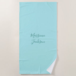 Pale Turquoise Minimalist Add Name Personalised Beach Towel