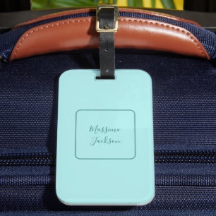 Pale Turquoise Minimalist Add Name Personalised Luggage Tag