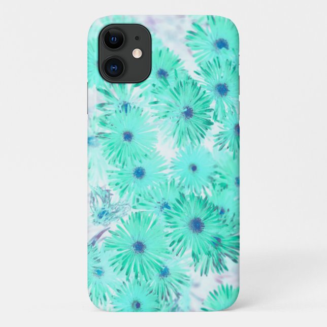 Pale Turquoise Pastel Wild Flowers  iPhone 11 Case (Back)