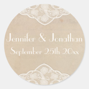 Pale Vintage Canvas n Lace Style Wedding Stickers