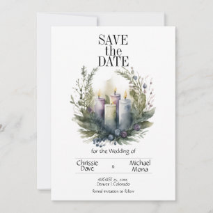 Pale Violet Floral Pastel with Wedding Candles Save The Date