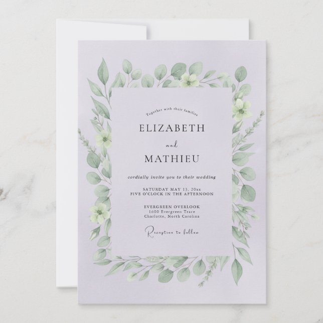 Pale Violet Leafy Wedding Invitation (Front)