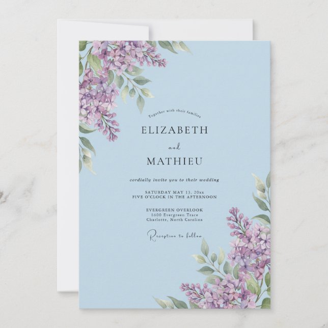 Pale Violet Lilac Eucalyptus Wedding Invitation (Front)