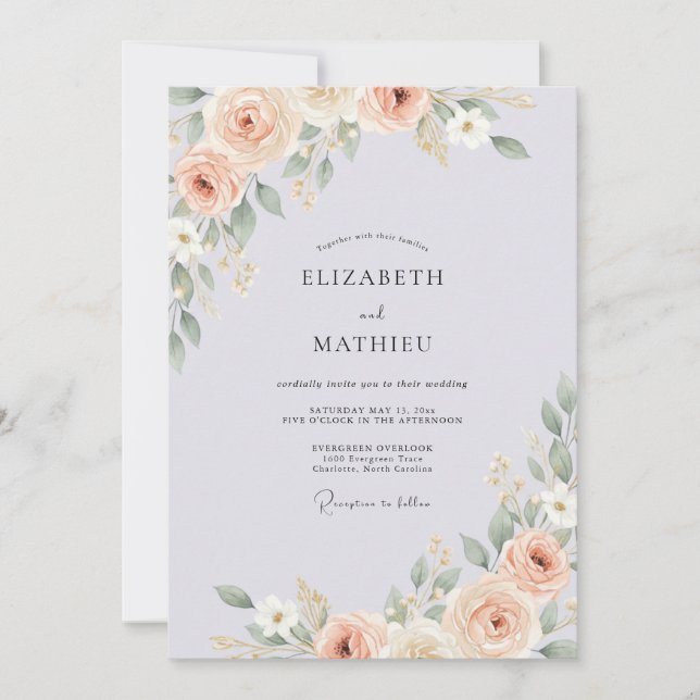 Pale Violet Ranunculus Eucalyptus Wedding Invitation (Front)