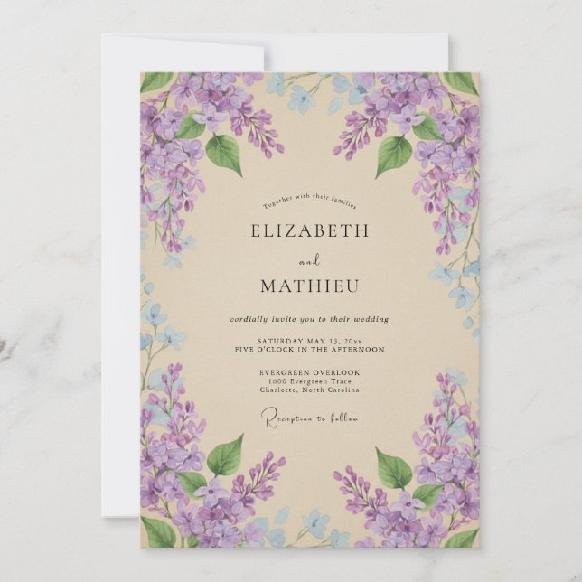 Pale Violet Wisteria Wedding Invitation (Front)
