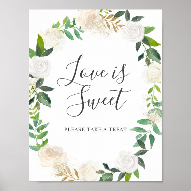 Pale Watercolor Floral Wedding Love Is Sweet Poster (Front)