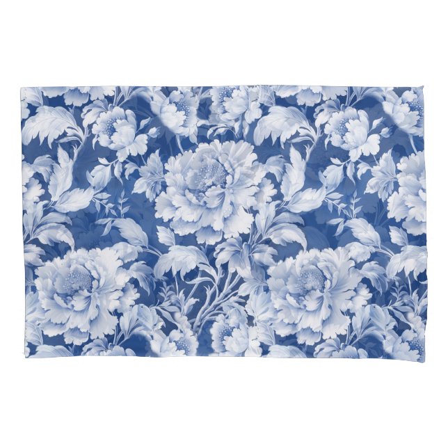 Pale white/blue repeat rose pattern  pillowcase (Front)