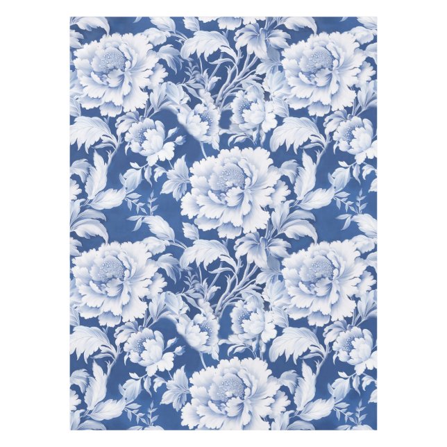 Pale white/blue repeat rose pattern  tablecloth (Front)