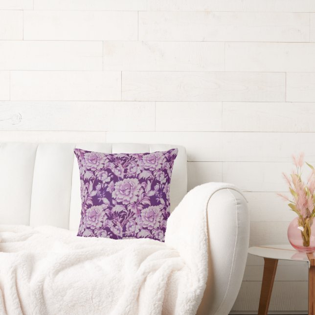 Pale White/Violet repeat rose pattern  Cushion (Couch)