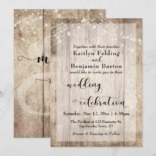 Pale Wood Lights Wedding Celebration Calligraphy Invitation