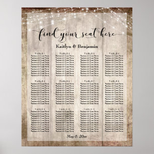 Pale Wood & Lights Wedding Reception Seating Chart