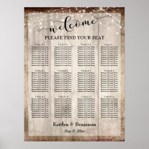 Pale Wood, Lights Welcome Typography Seating Chart