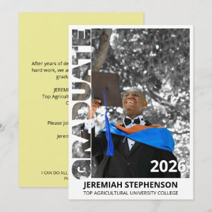 Pale Yello Graduate Class of 2026 Photo Graduation Invitation