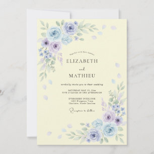Pale Yellow Airy Watercolor Floral Wedding Invitation