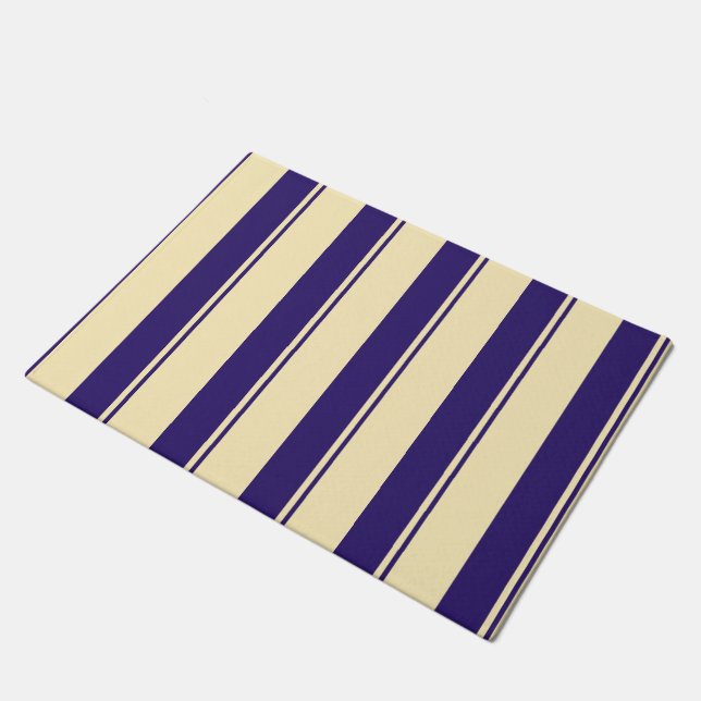 Pale Yellow and Blue Beach Stripe Doormat (Angled)