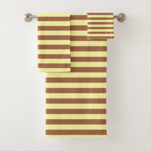 Pale Yellow and Brown Stripes Bath Towel Set