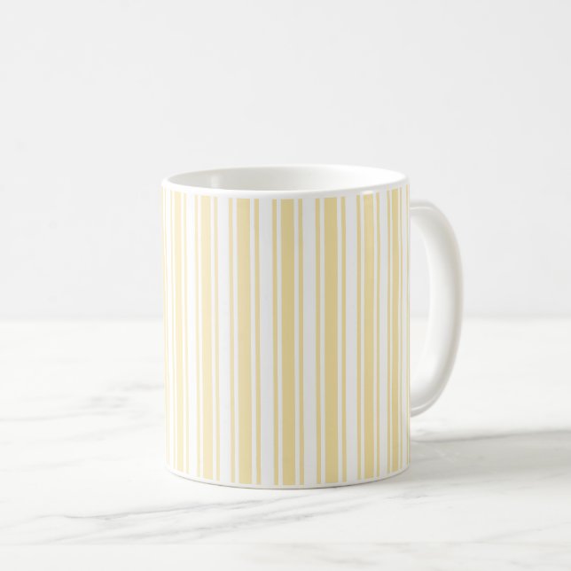 Pale yellow and white candy stripes coffee mug (Front Right)