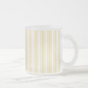 Pale yellow and white candy stripes frosted glass coffee mug