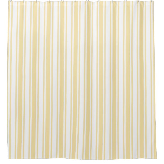 Pale yellow and white candy stripes shower curtain (Front)