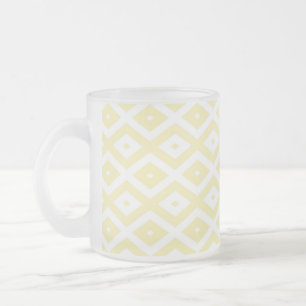 Pale yellow and white diamond pattern frosted glass coffee mug