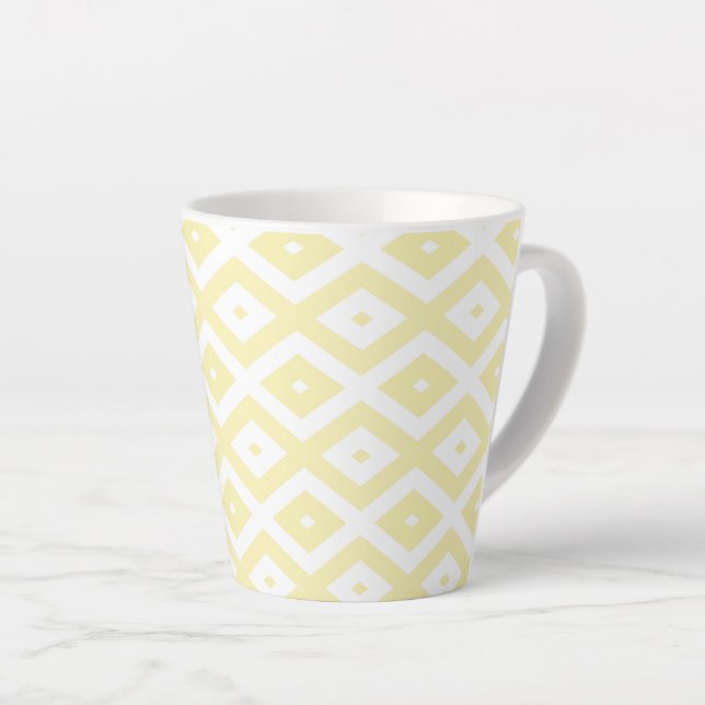 Pale yellow and white diamond pattern latte mug (Right Angle)