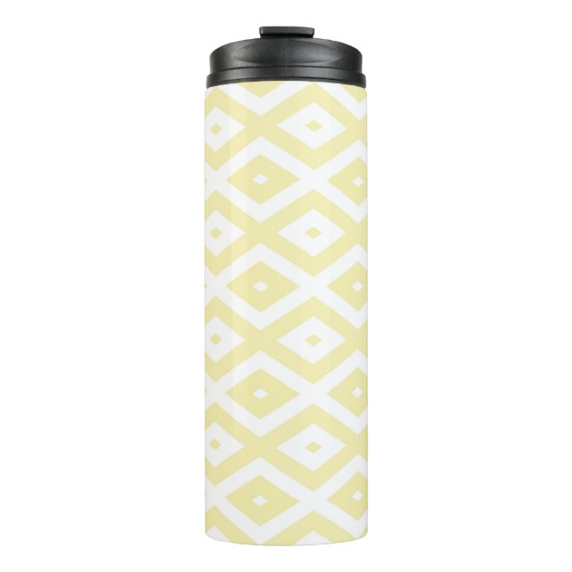 Pale yellow and white diamond pattern thermal tumbler (Front)