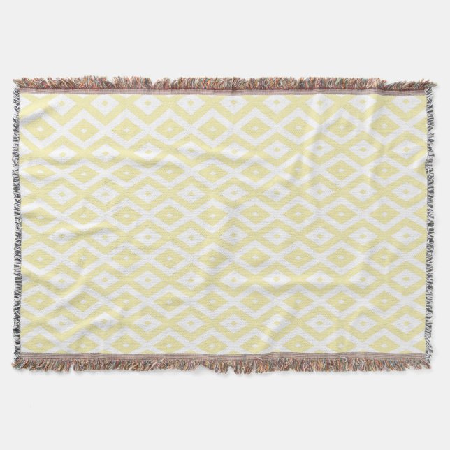 Pale yellow and white diamond pattern throw blanket (Front)