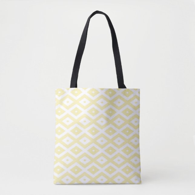 Pale yellow and white diamond pattern tote bag (Front)