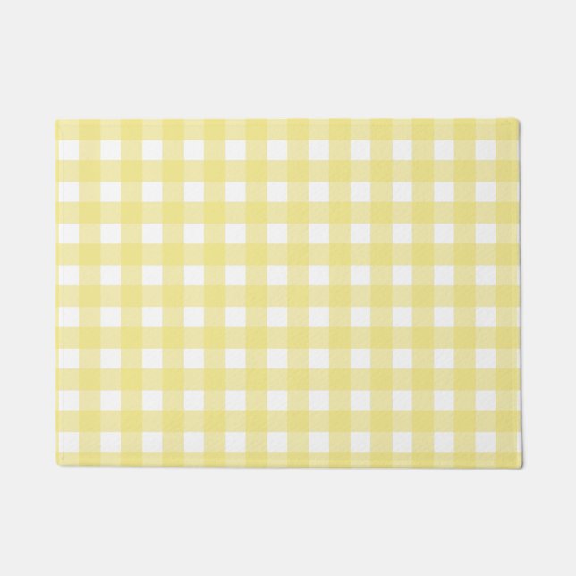 Pale yellow and white gingham doormat (Front)