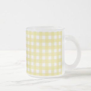 Pale yellow and white gingham frosted glass coffee mug