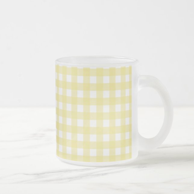 Pale yellow and white gingham frosted glass coffee mug (Right)