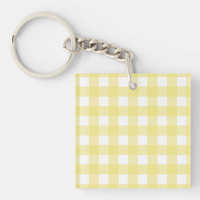 Pale yellow and white gingham key ring (Front)