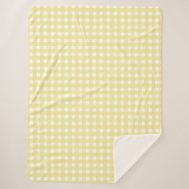 Pale yellow and white gingham sherpa blanket (Front)