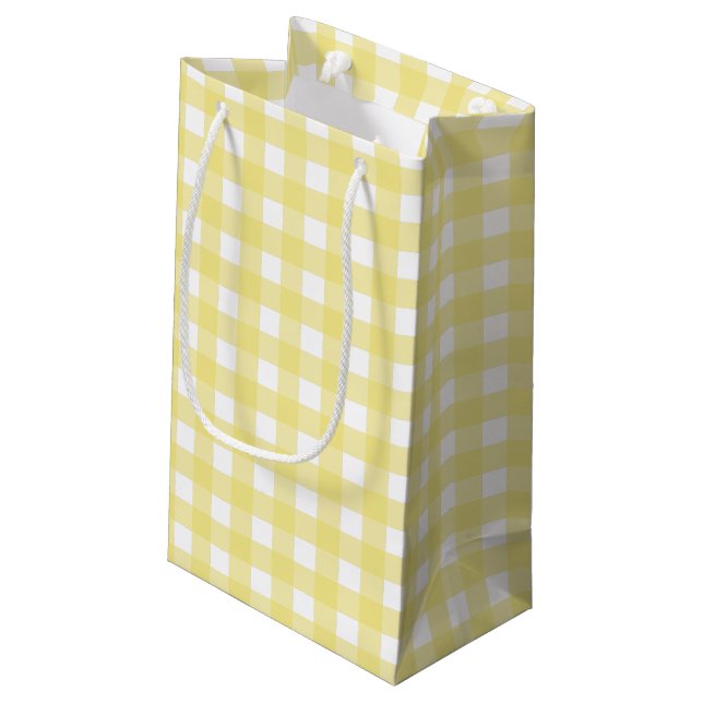 Pale yellow and white gingham small gift bag (Back Angled)