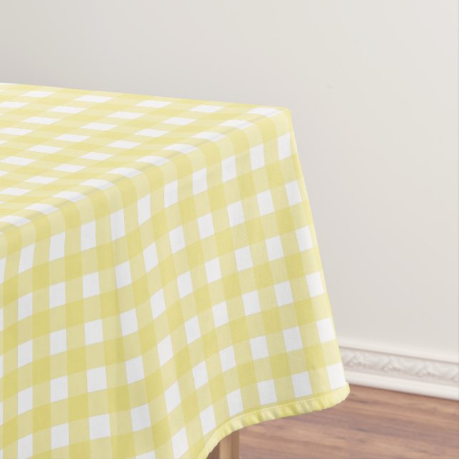 Pale yellow and white gingham tablecloth (In Situ)