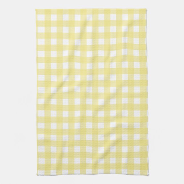 Pale yellow and white gingham tea towel (Vertical)