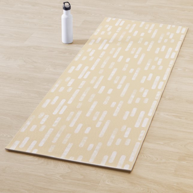 Pale Yellow and White Inky Rounded Lines Pattern Yoga Mat (In Situ)